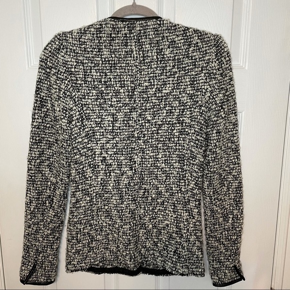 ISABEL Marant Black & White Tweed with Leather Trim Wool Blend Button Jacket 0 - Picture 4 of 7